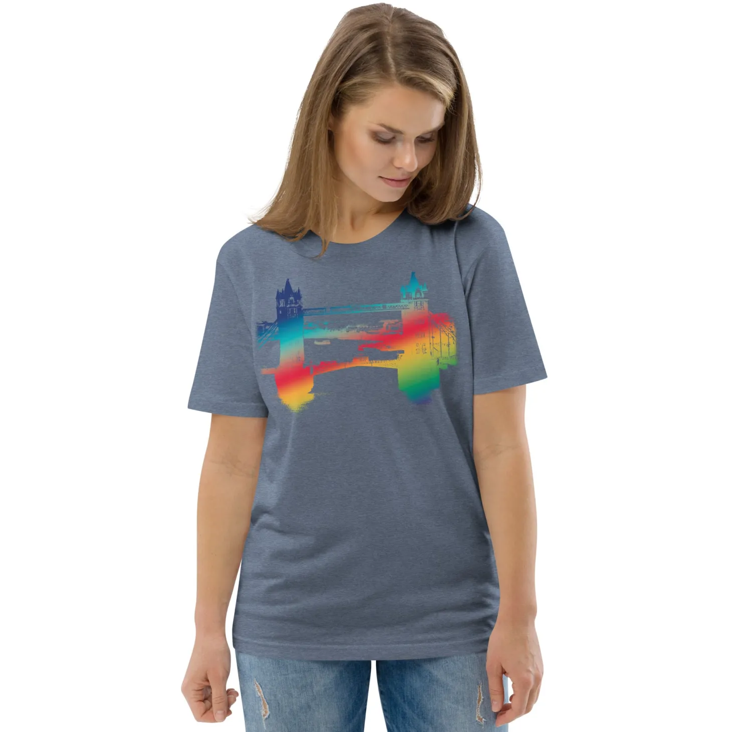 tower_bridge_rainbow__organic_cotton_tshirt_9.webp Discount Tower Bridge Rainbow - Organic Cotton T-Shirt Clothing | Tower Bridge Gifts